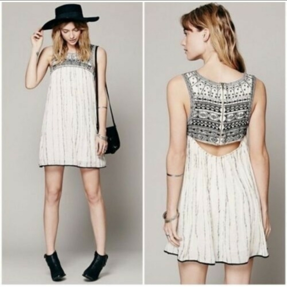 Free People Aztec Bib Dress in Ivory Beaded Embroidered
